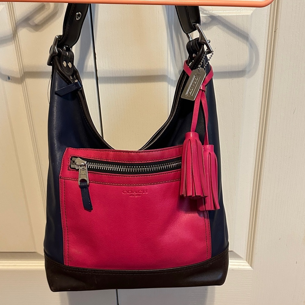 Coach Vibrant Pink and Navy Hobo Bag